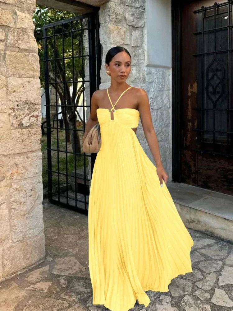 Elegante vestido maxi plisado para cualquier ocasión