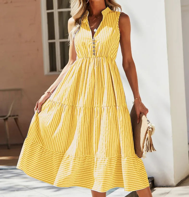 Elegante vestido sin mangas a rayas para verano