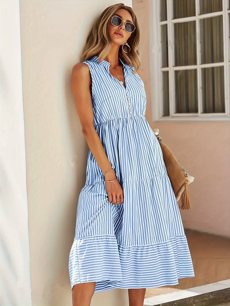 Elegante vestido sin mangas a rayas para verano
