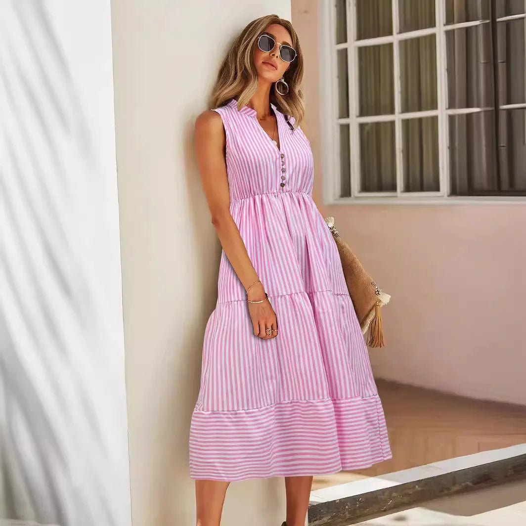 Elegante vestido sin mangas a rayas para verano