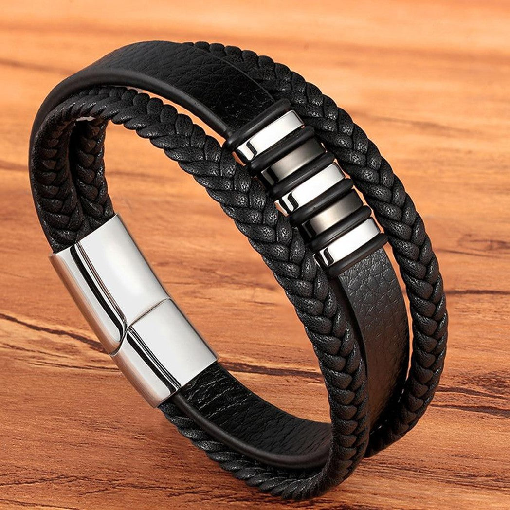 Elegantes pulseras de cuero genuino para hombre