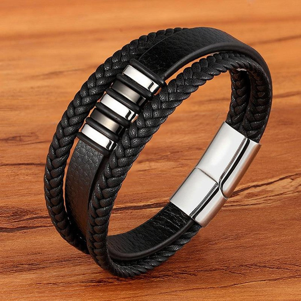 Elegantes pulseras de cuero genuino para hombre