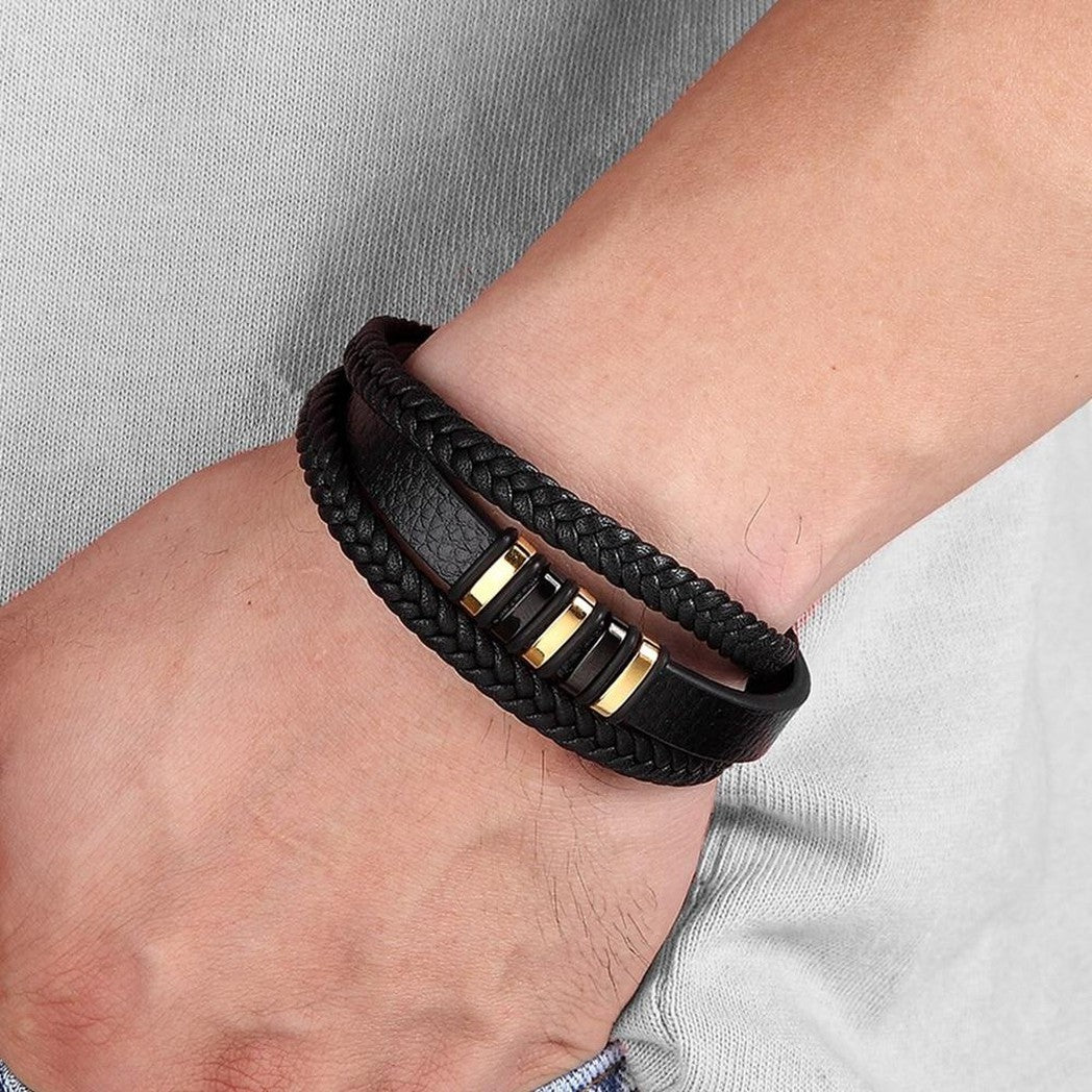 Elegantes pulseras de cuero genuino para hombre