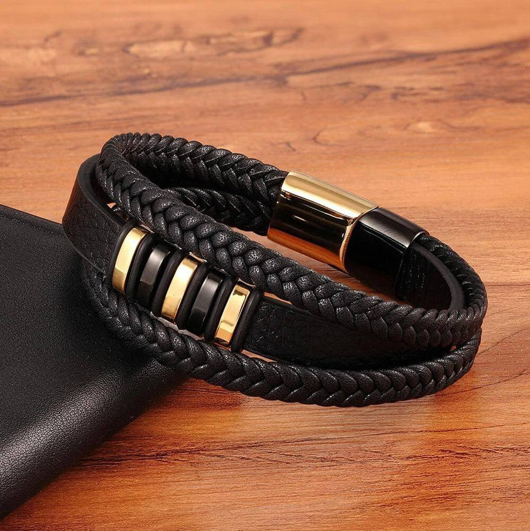 Elegantes pulseras de cuero genuino para hombre