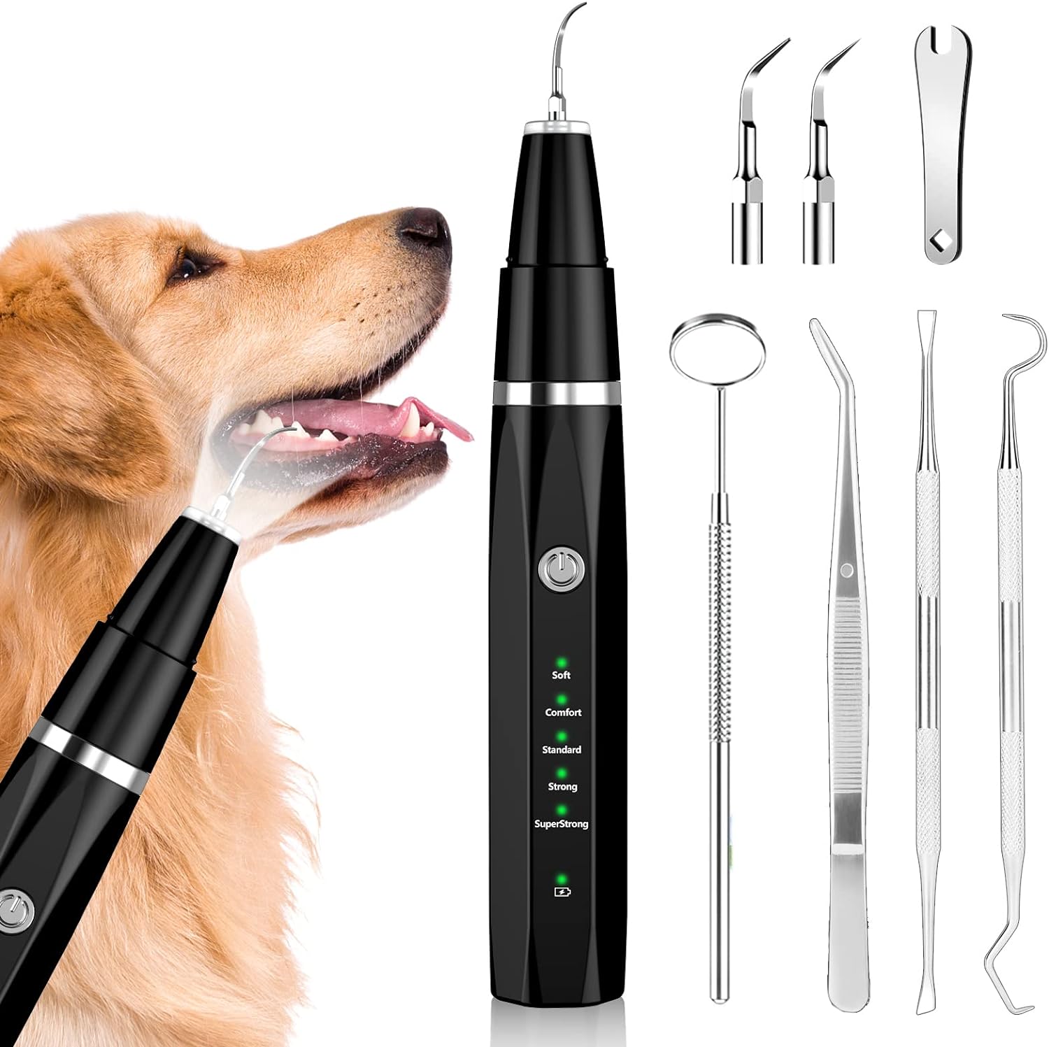 Eliminador de Placa Ultrasónico para Perros y Gatos - Kit de Limpieza Dental para Sarro y Manchas