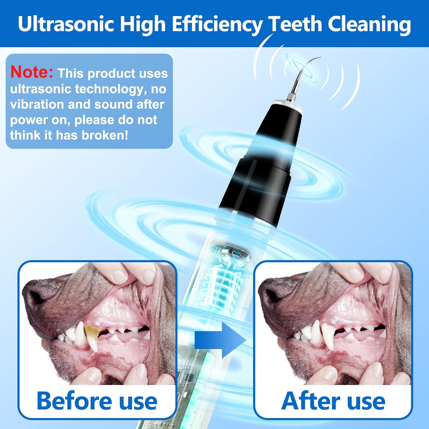Eliminador de Placa Ultrasónico para Perros y Gatos - Kit de Limpieza Dental para Sarro y Manchas