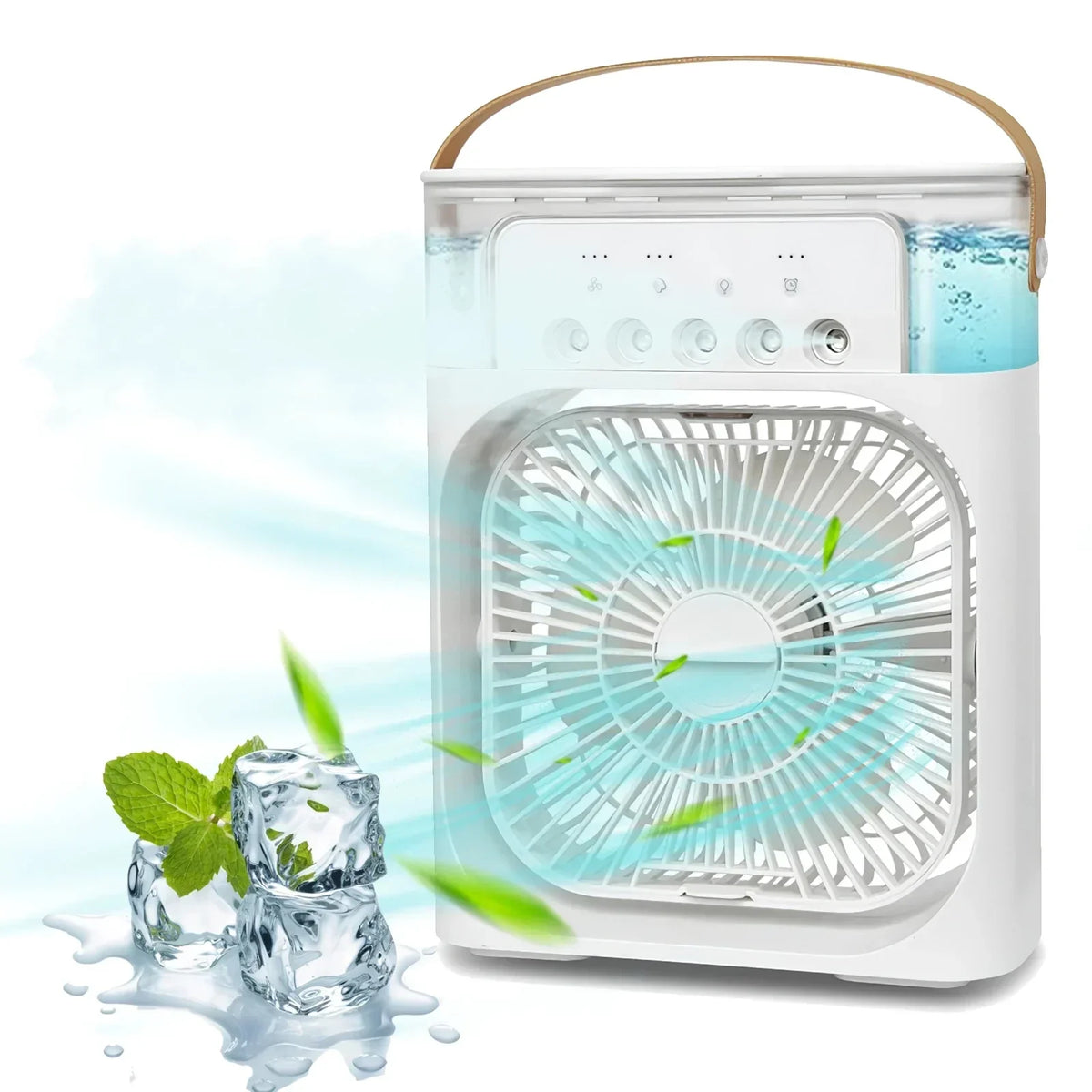 Enfriador de aire portátil 3 en 1 con humidificador y luz nocturna LED