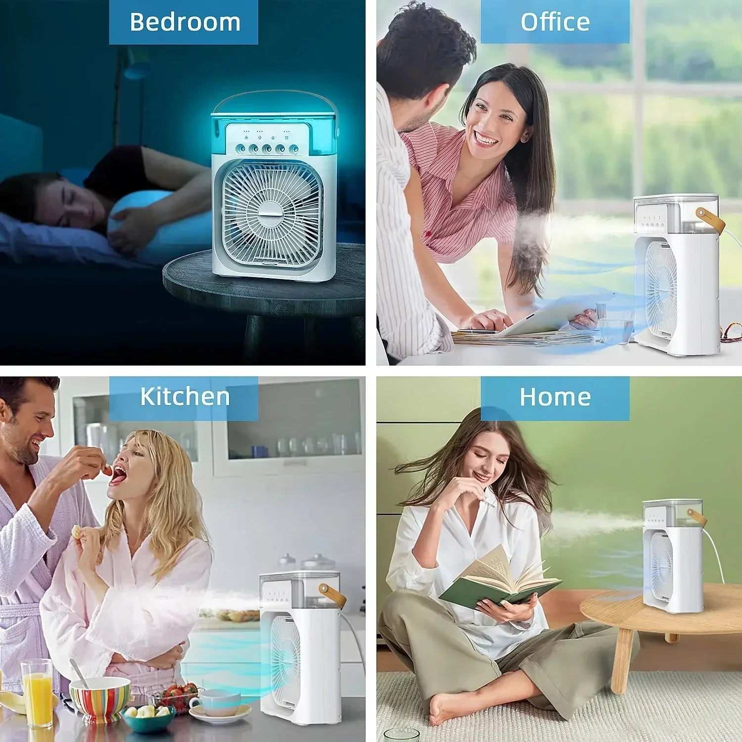 Enfriador de aire portátil 3 en 1 con humidificador y luz nocturna LED
