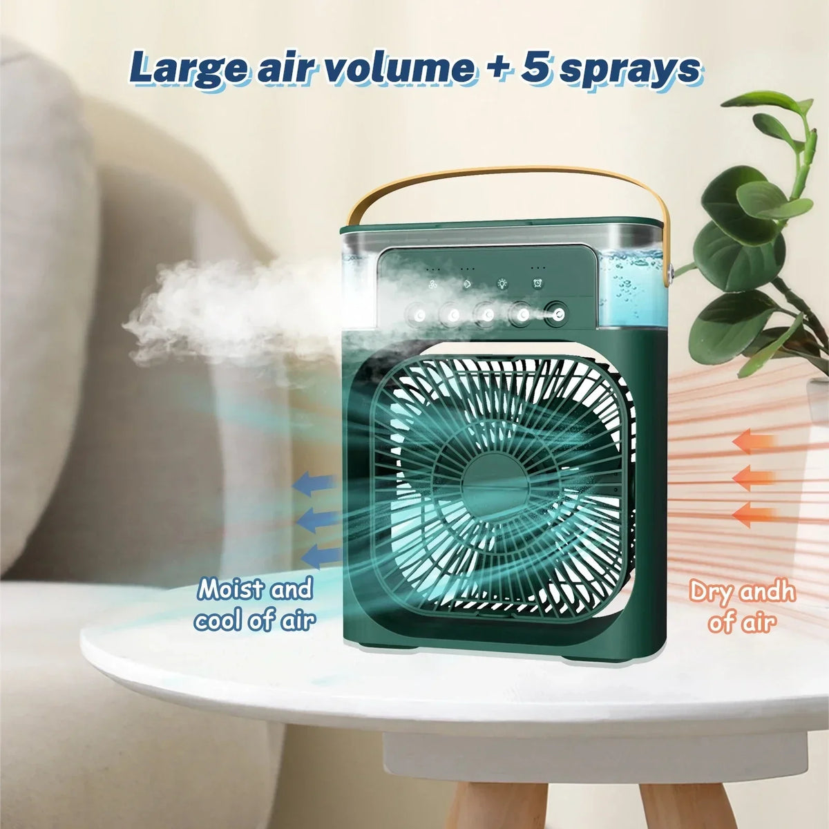 Enfriador de aire portátil 3 en 1 con humidificador y luz nocturna LED