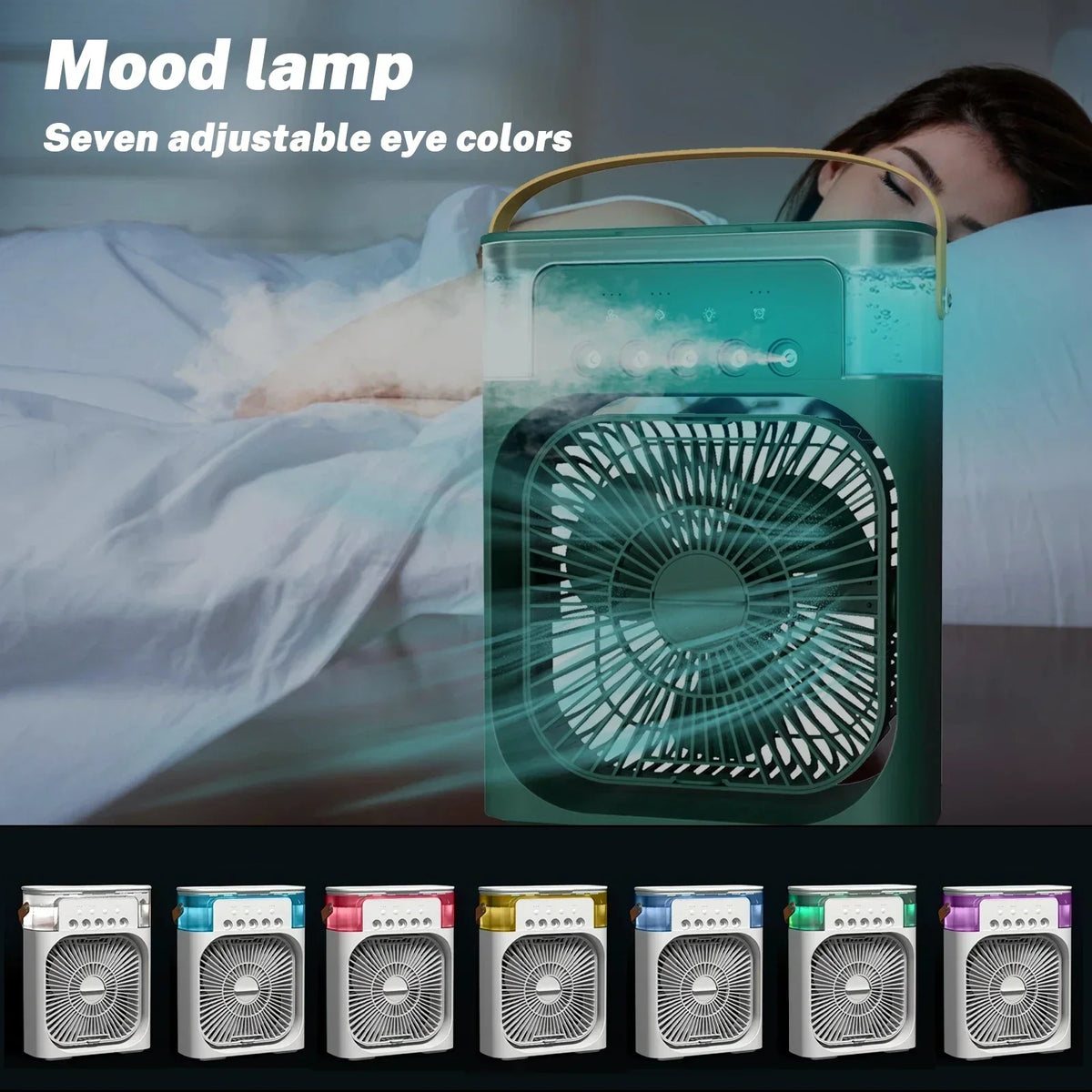Enfriador de aire portátil 3 en 1 con humidificador y luz nocturna LED