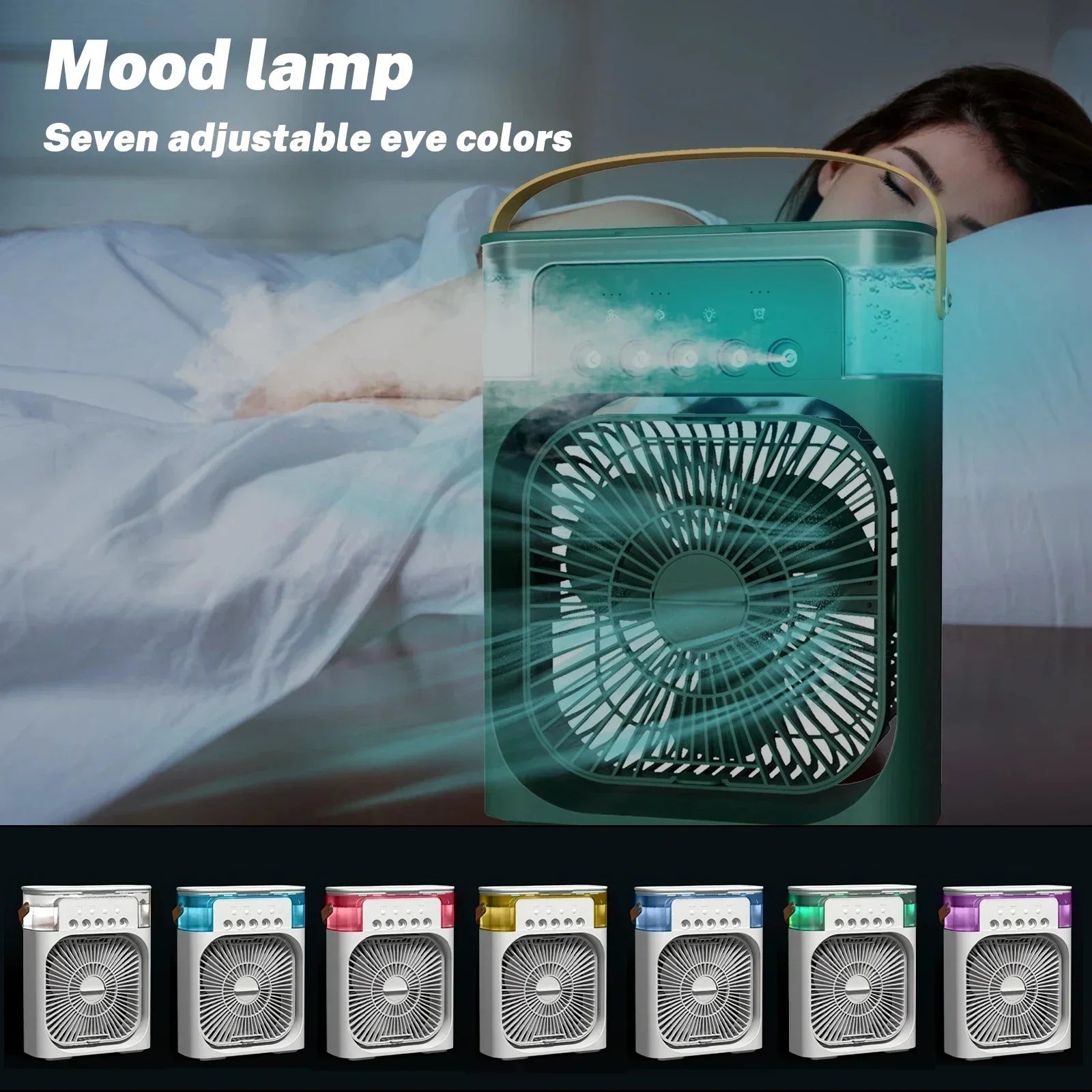 Enfriador de aire portátil 3 en 1 con humidificador y luz nocturna LED