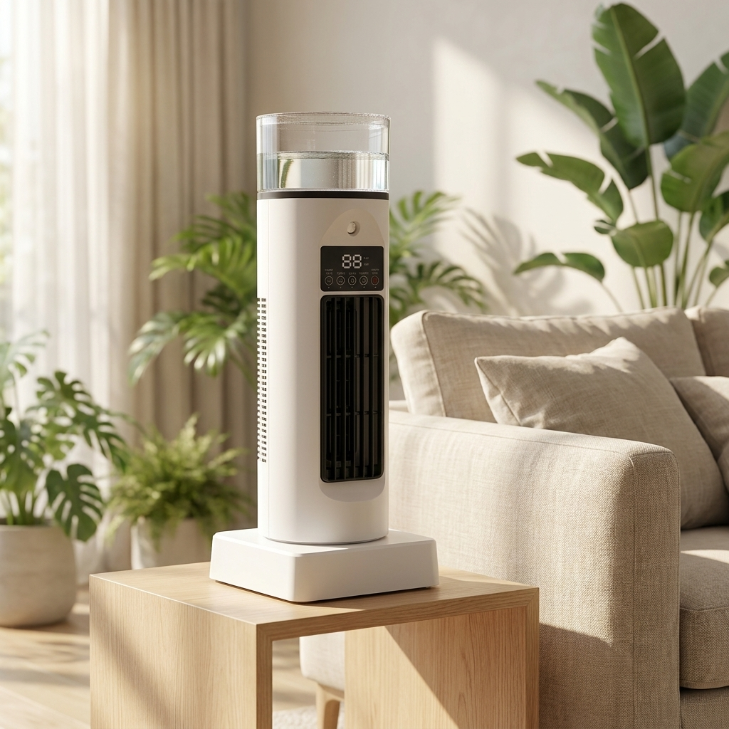 Enfriador de aire portátil de escritorio con humidificador, alimentación USB, sin aspas, 6 velocidades y mando a distancia
