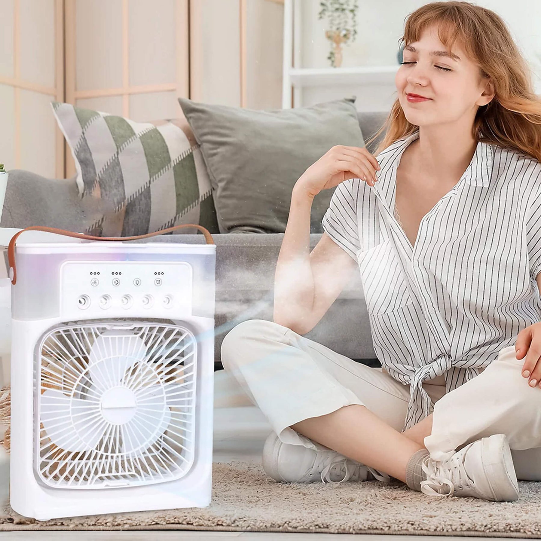 Enfriador de aire y humidificador 3 en 1: portátil, velocidades de ventilación ajustables, ideal para dormitorios, oficinas y espacios pequeños