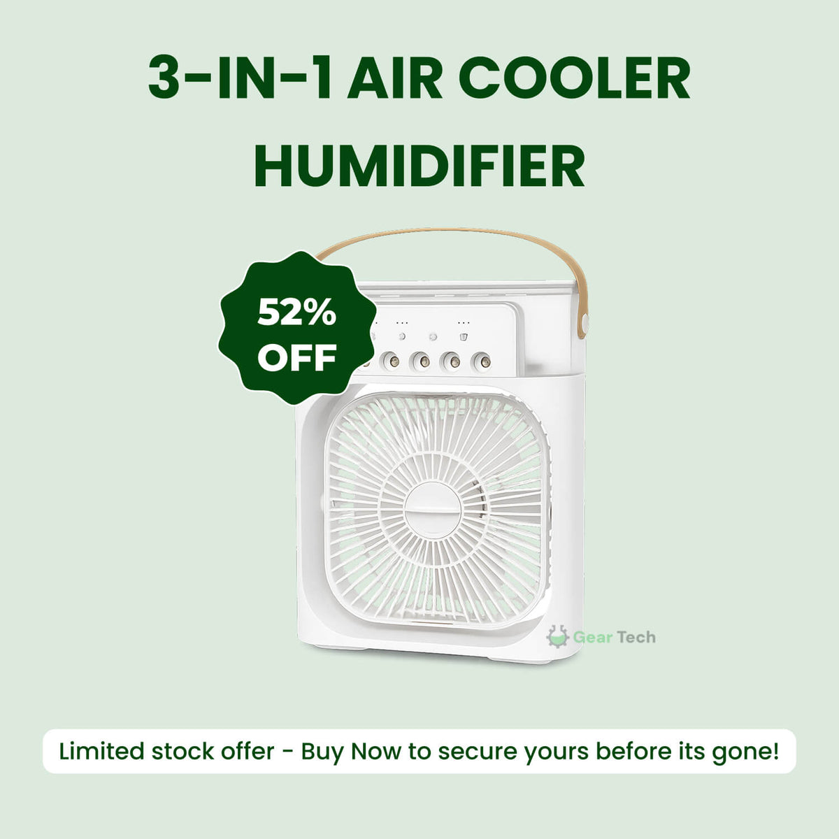 Enfriador de aire y humidificador 3 en 1: portátil, velocidades de ventilación ajustables, ideal para dormitorios, oficinas y espacios pequeños