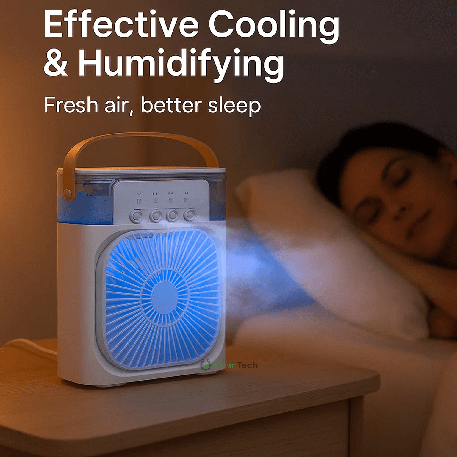 Enfriador de aire y humidificador 3 en 1: portátil, velocidades de ventilación ajustables, ideal para dormitorios, oficinas y espacios pequeños