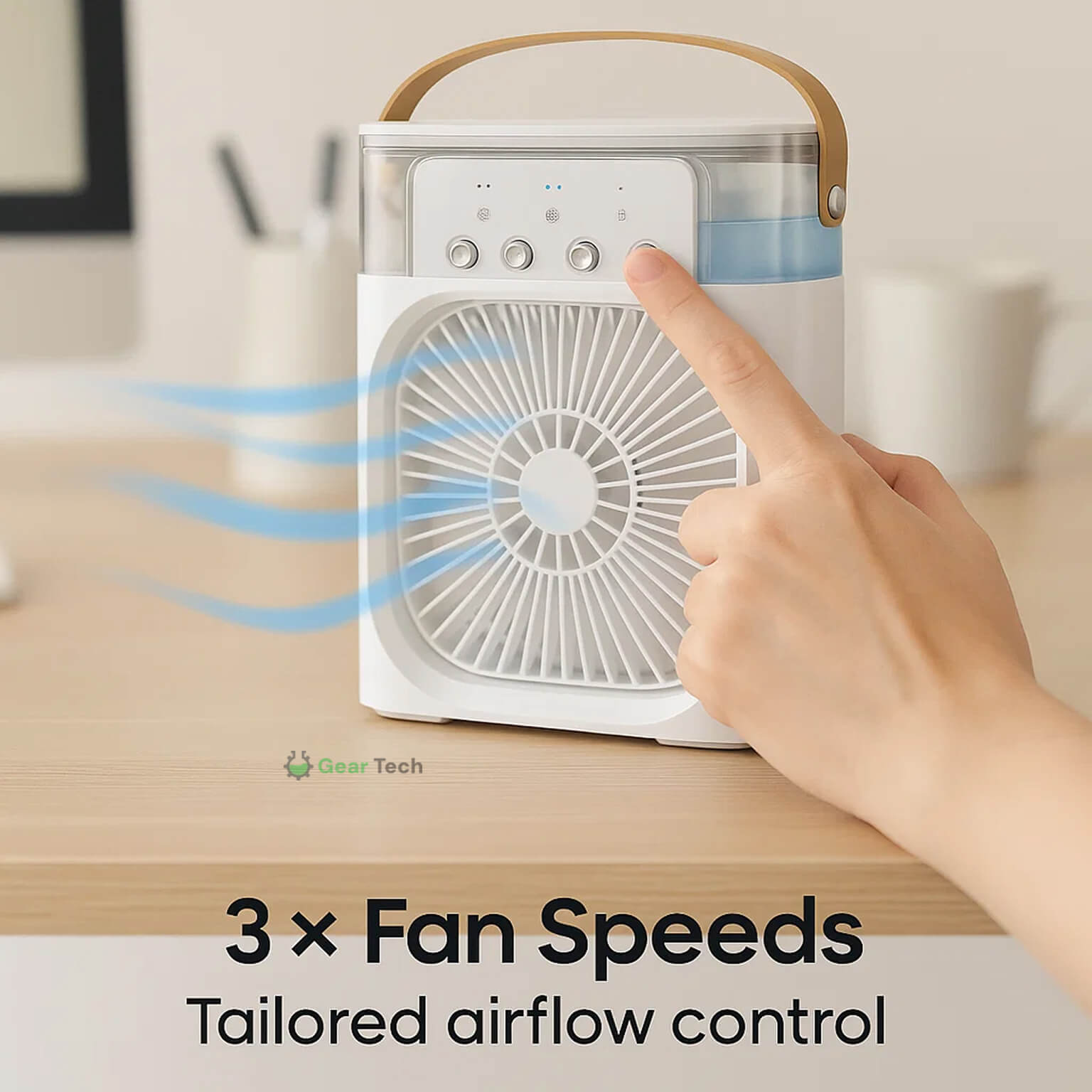 Enfriador de aire y humidificador 3 en 1: portátil, velocidades de ventilación ajustables, ideal para dormitorios, oficinas y espacios pequeños