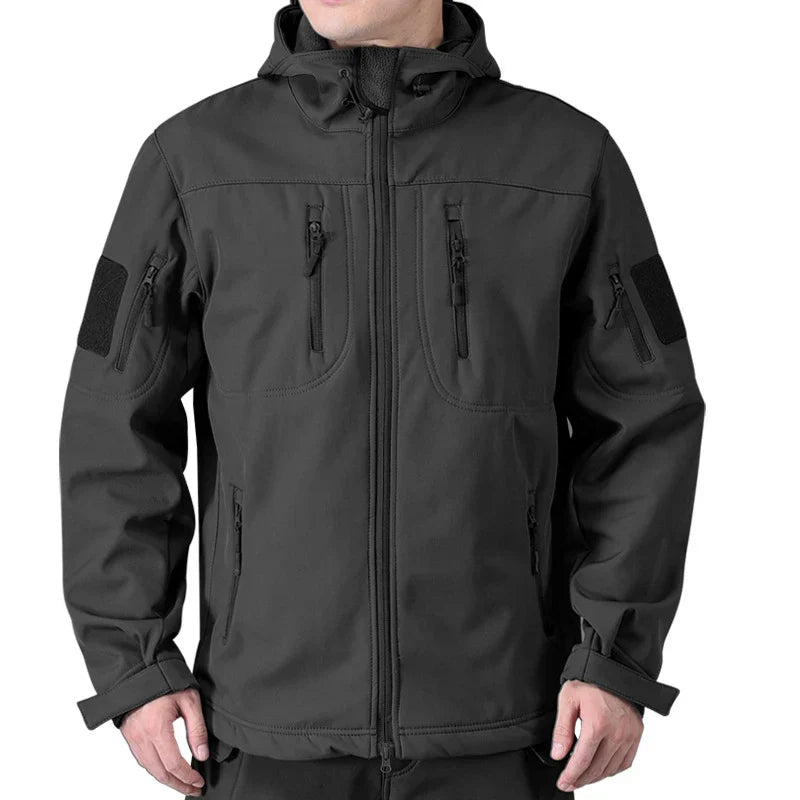 Escudo táctico | Chaqueta militar softshell impermeable con capucha para hombre