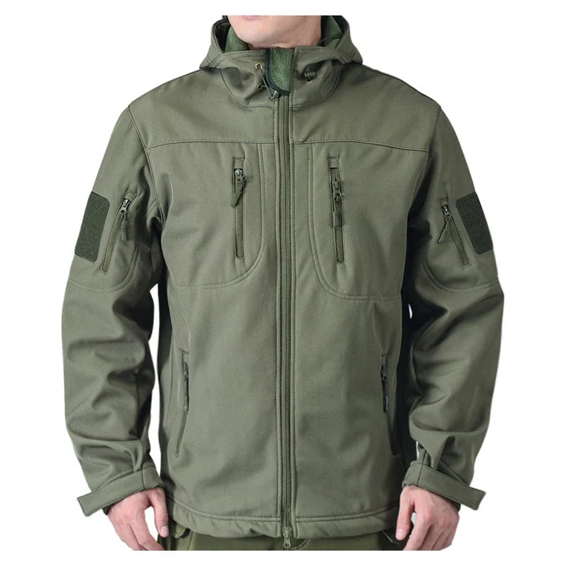 Escudo táctico | Chaqueta militar softshell impermeable con capucha para hombre