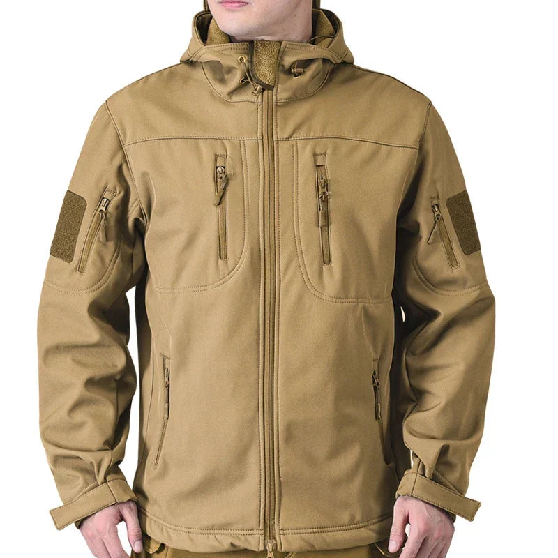 Escudo táctico | Chaqueta militar softshell impermeable con capucha para hombre