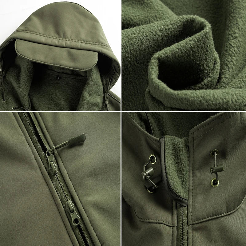 Escudo táctico | Chaqueta militar softshell impermeable con capucha para hombre