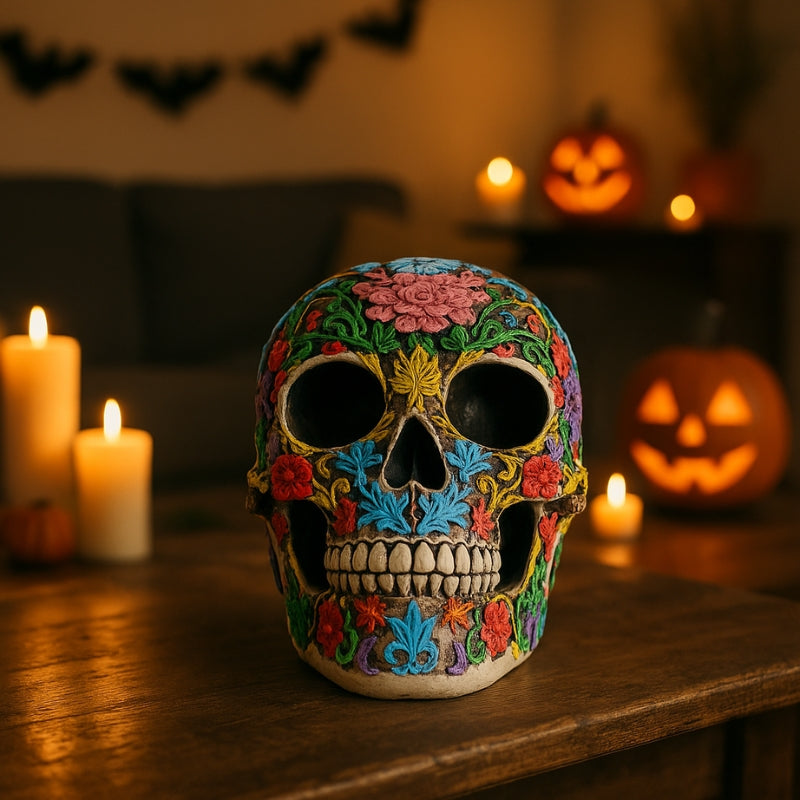 Escultura de calavera de resina para decoración de Halloween
