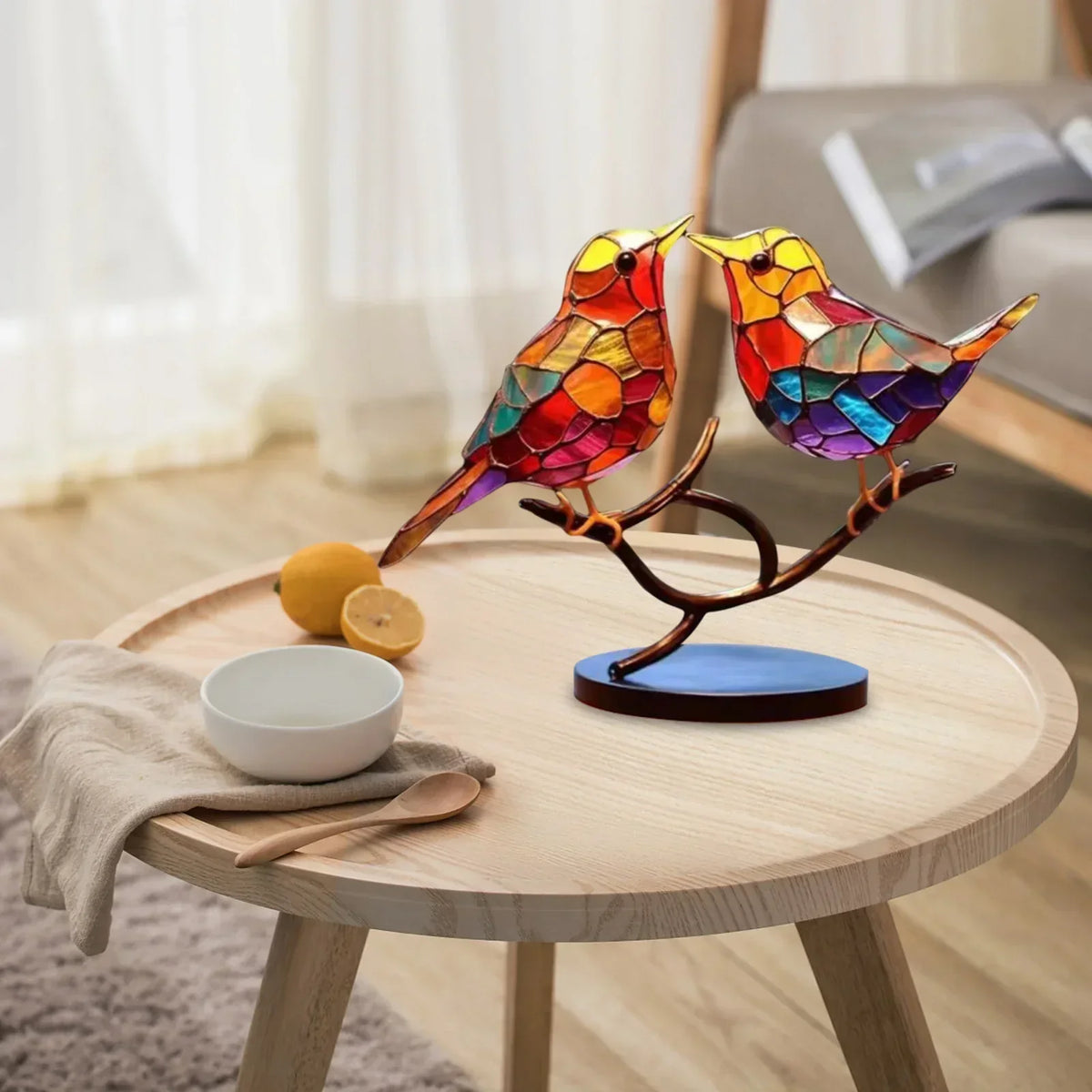 Escultura de pájaros en una rama de acrílico – Decoración artística y elegante para el hogar
