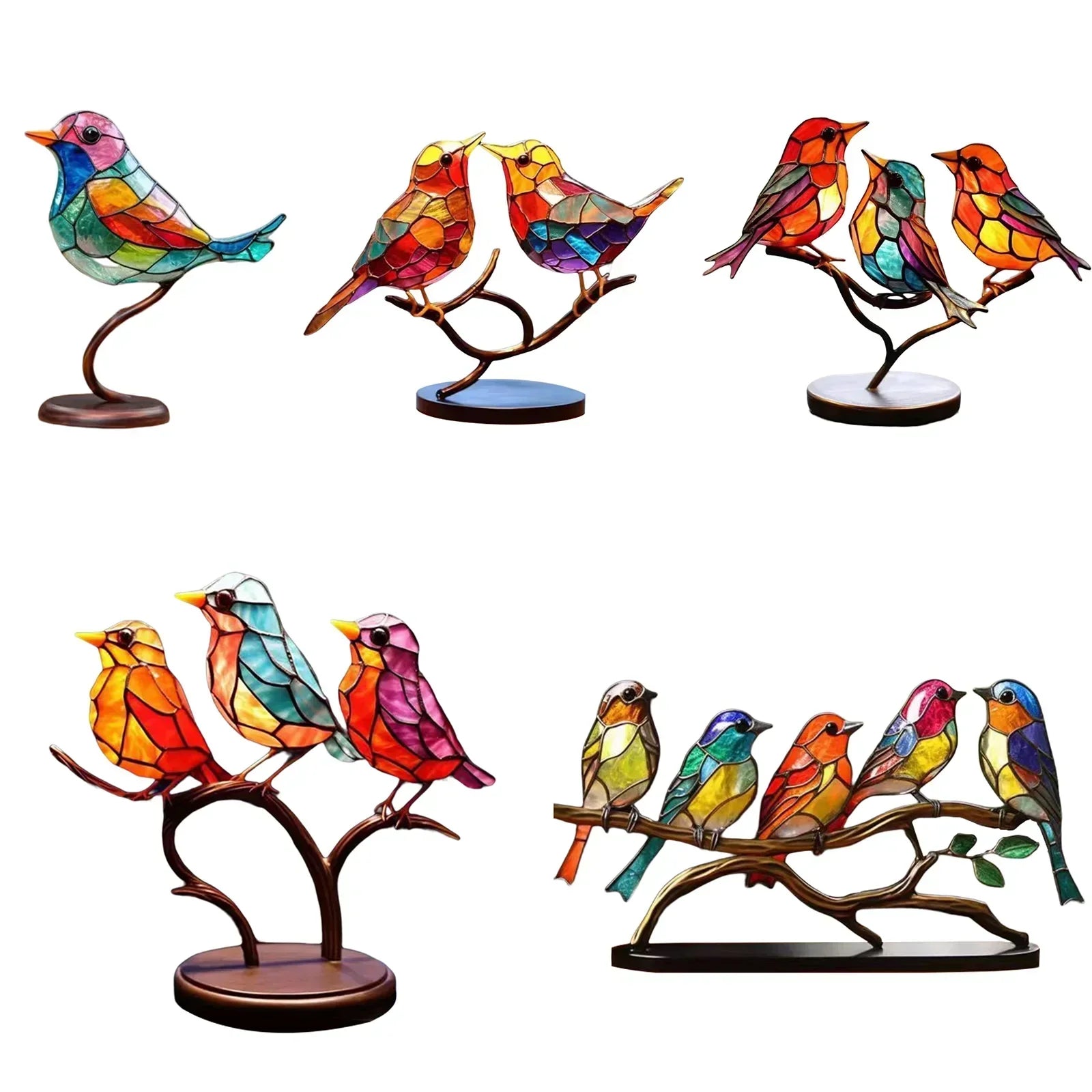 Escultura de pájaros en una rama de acrílico – Decoración artística y elegante para el hogar