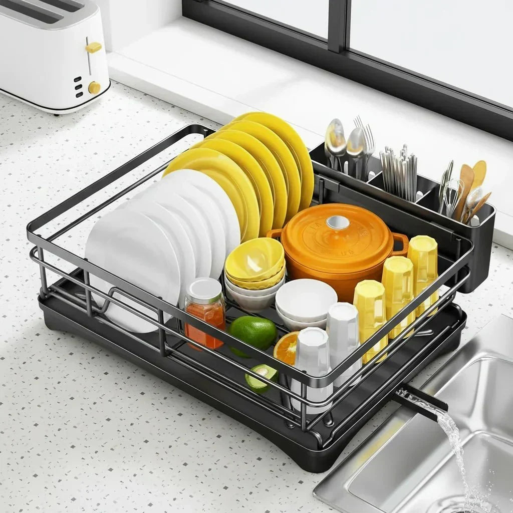 Escurridor de platos grande con bandeja de drenaje