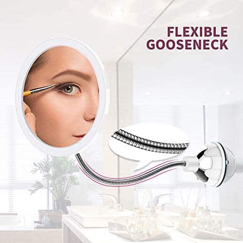 Espejo de maquillaje con luz LED y aumento con ventosa y brazo flexible