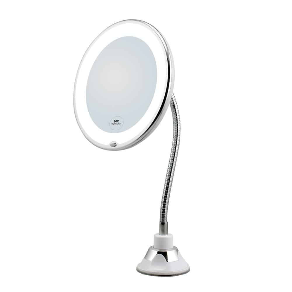 Espejo de maquillaje con luz LED y aumento con ventosa y brazo flexible