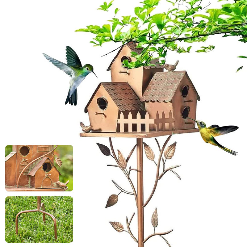 Estacas metálicas decorativas para jardín con casita para pájaros para exterior