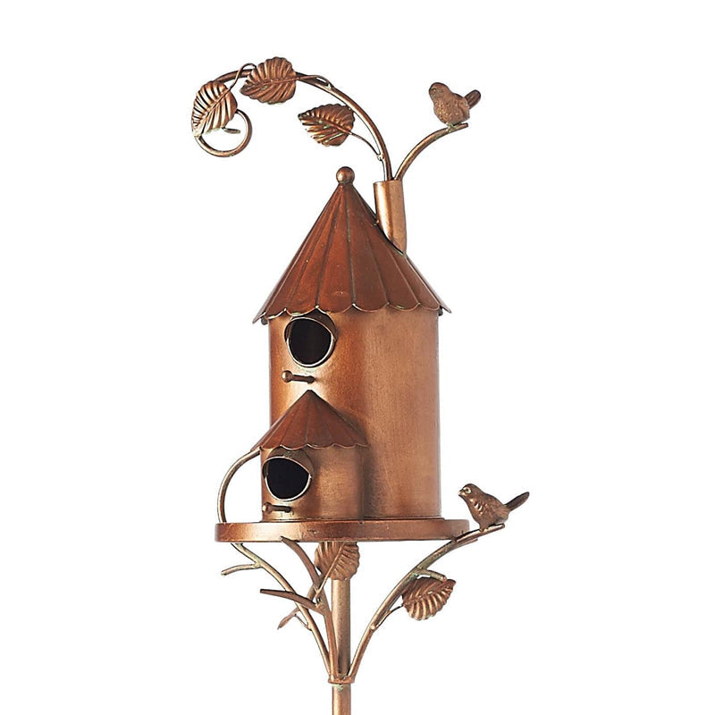 Estacas metálicas decorativas para jardín con casita para pájaros para exterior