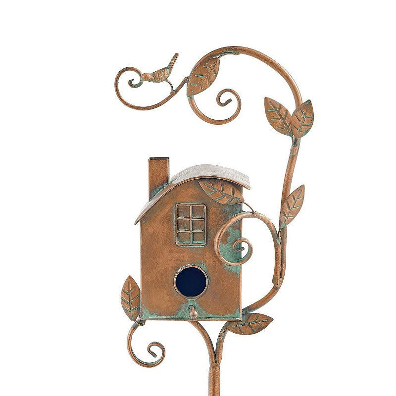 Estacas metálicas decorativas para jardín con casita para pájaros para exterior