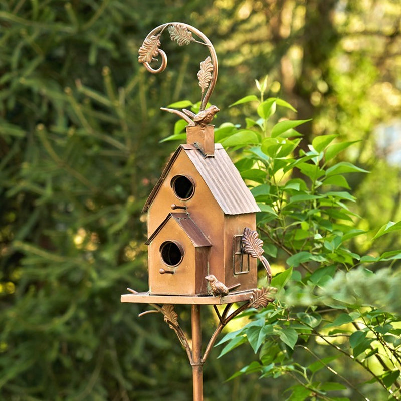 Estacas metálicas decorativas para jardín con casita para pájaros para exterior