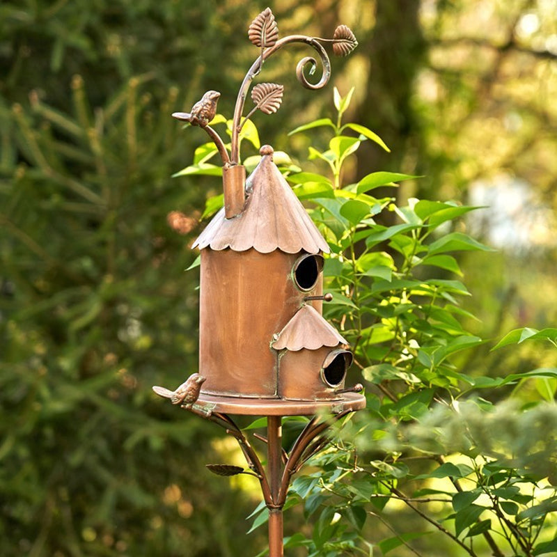 Estacas metálicas decorativas para jardín con casita para pájaros para exterior