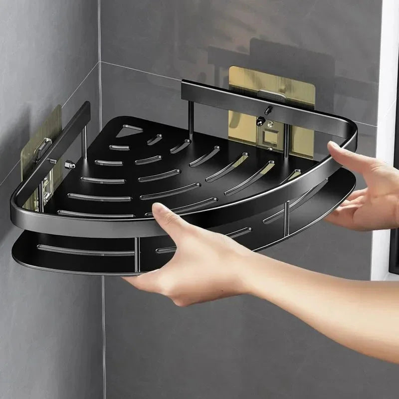 Estantería esquinera de baño de aluminio – Organizador funcional para champú y accesorios