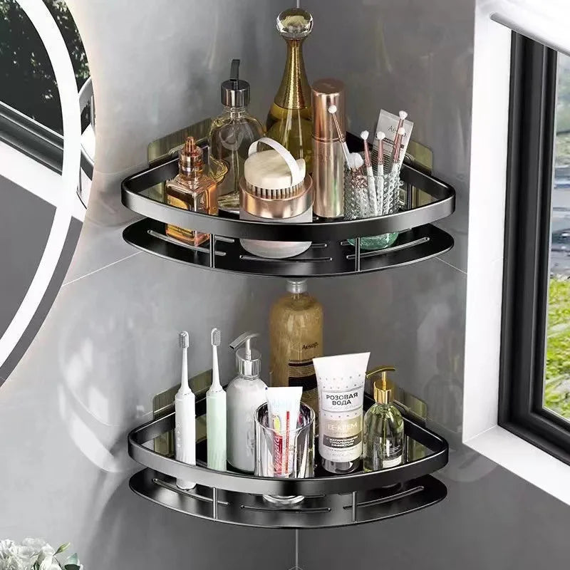 Estantería esquinera de baño de aluminio – Organizador funcional para champú y accesorios