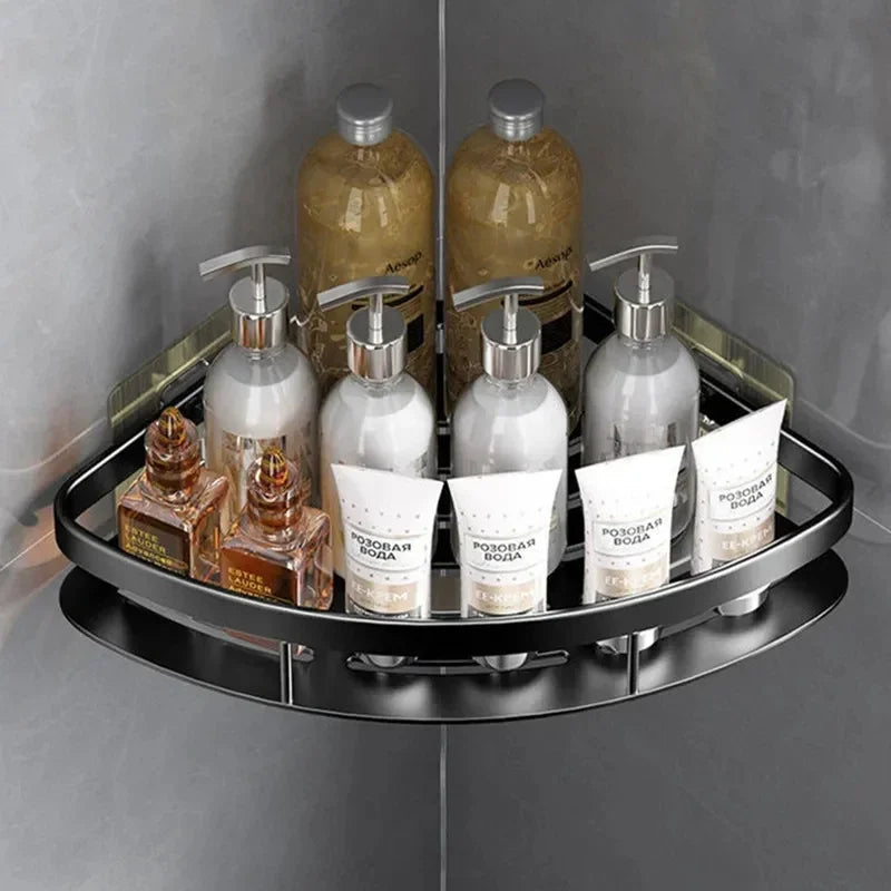 Estantería esquinera de baño de aluminio – Organizador funcional para champú y accesorios