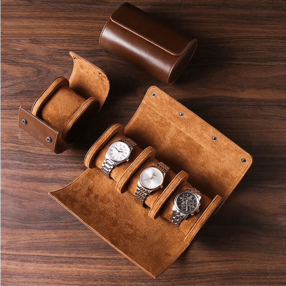 Estuche de viaje de piel para 1–3 relojes