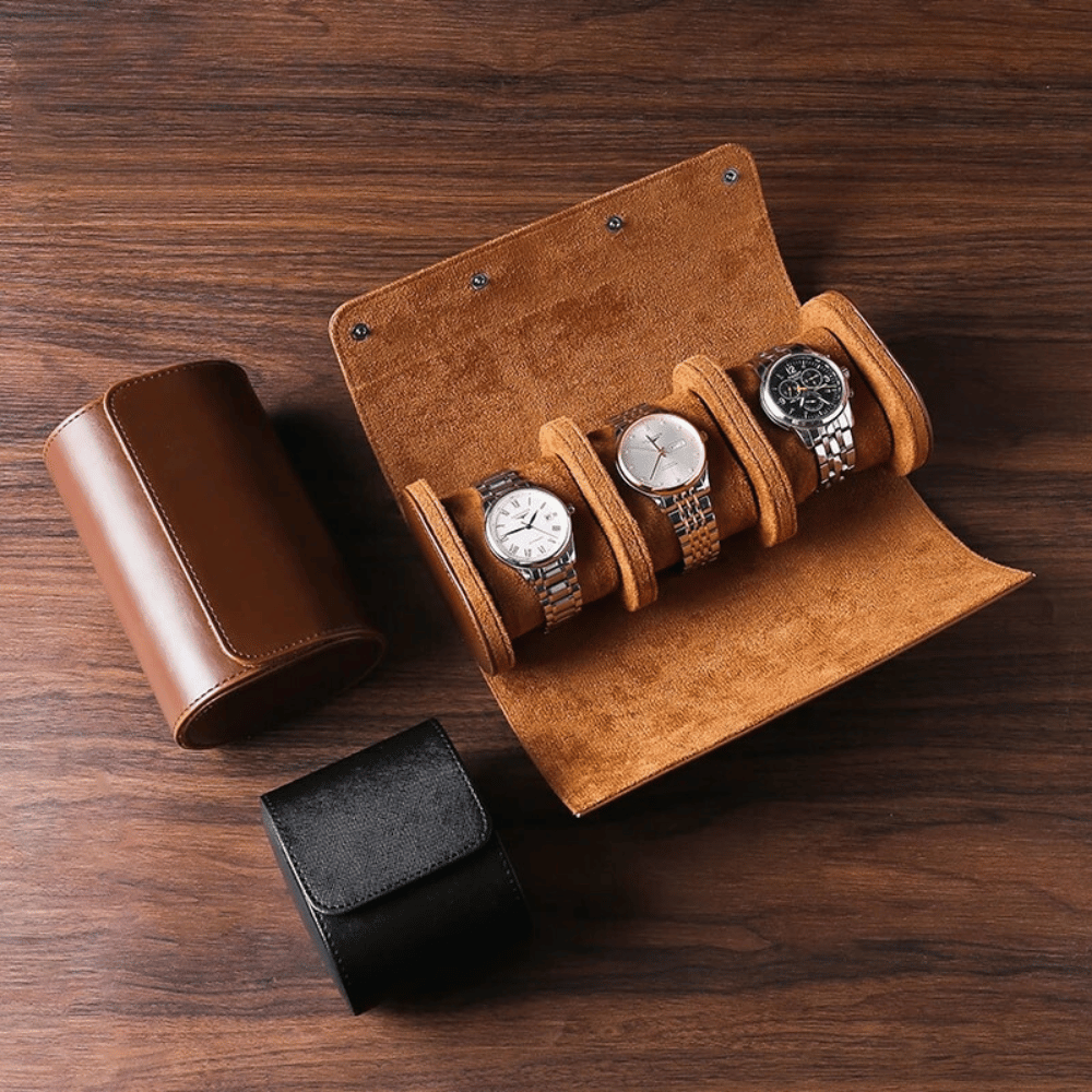 Estuche de viaje de piel para 1–3 relojes