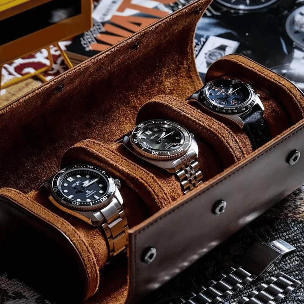 Estuche de viaje de piel para 1–3 relojes
