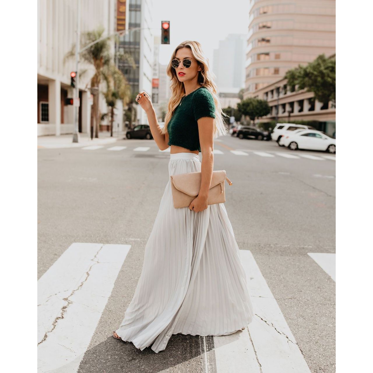Falda maxi de talle alto para mujer | Pliegues suaves