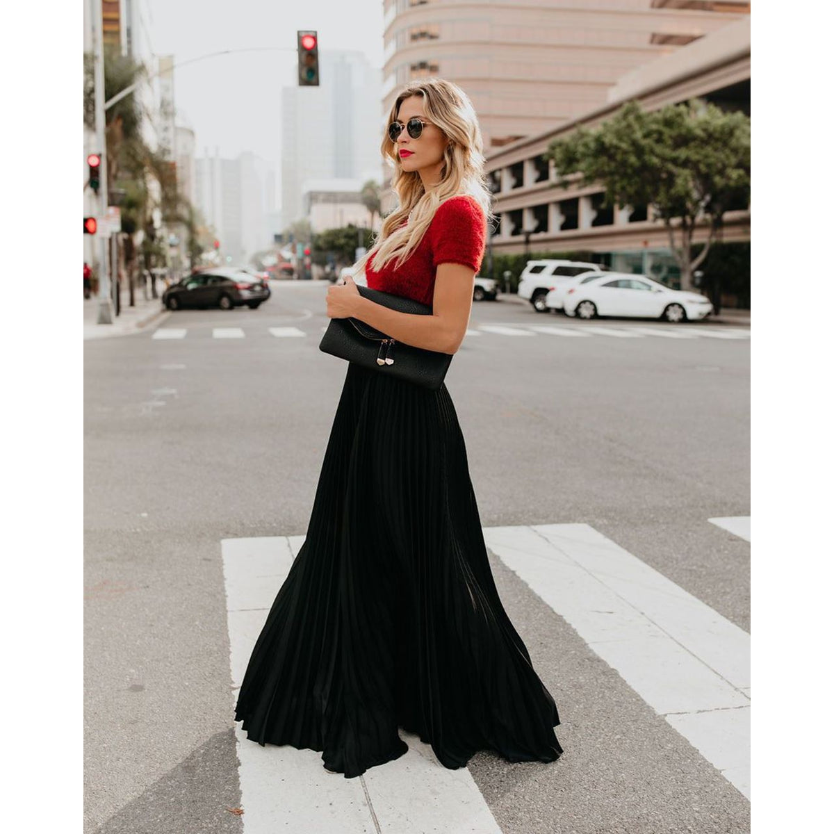 Falda maxi de talle alto para mujer | Pliegues suaves