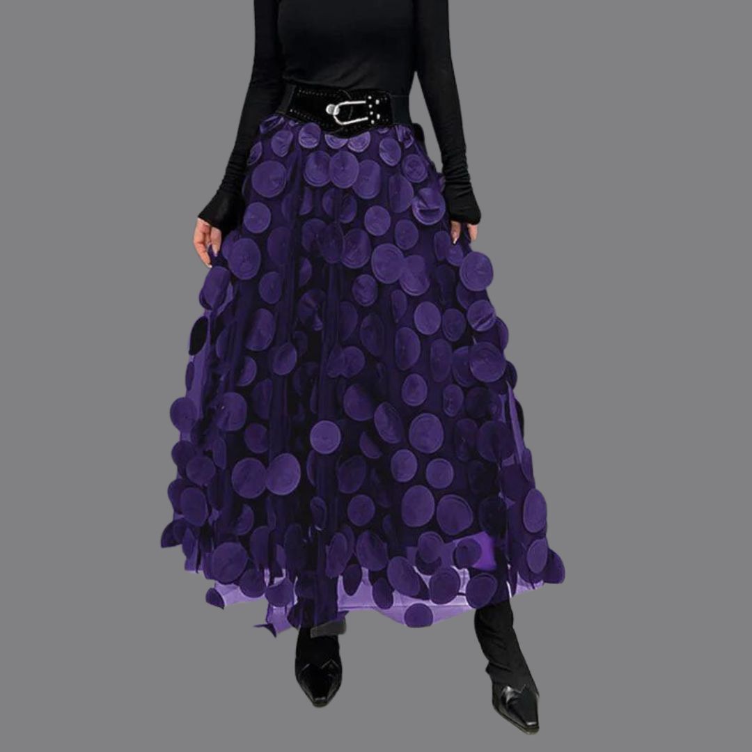 Falda midi para mujer de talle alto con aplicaciones circulares