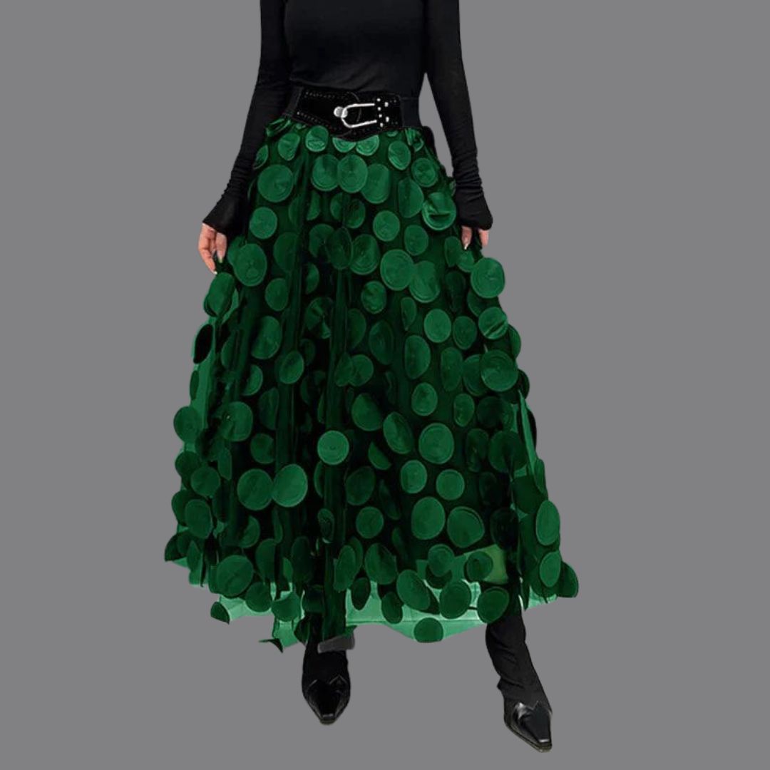 Falda midi para mujer de talle alto con aplicaciones circulares
