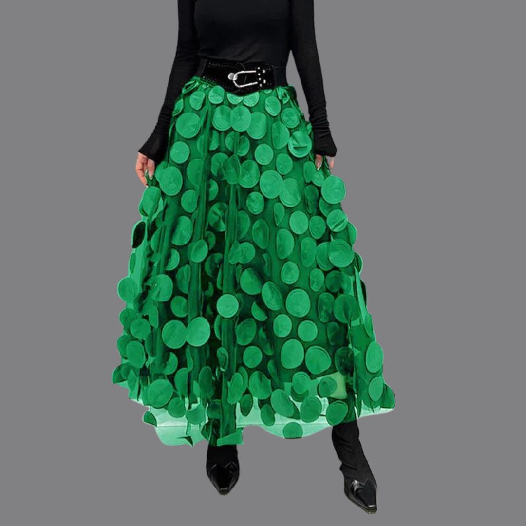 Falda midi para mujer de talle alto con aplicaciones circulares