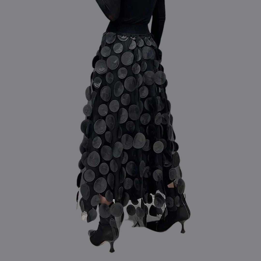Falda midi para mujer de talle alto con aplicaciones circulares