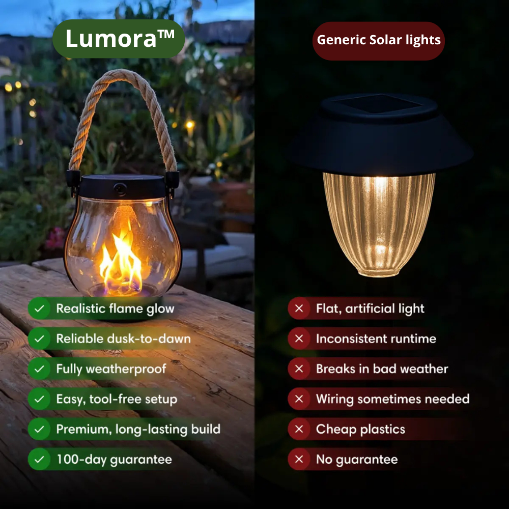 Farol solar con efecto de llama realista