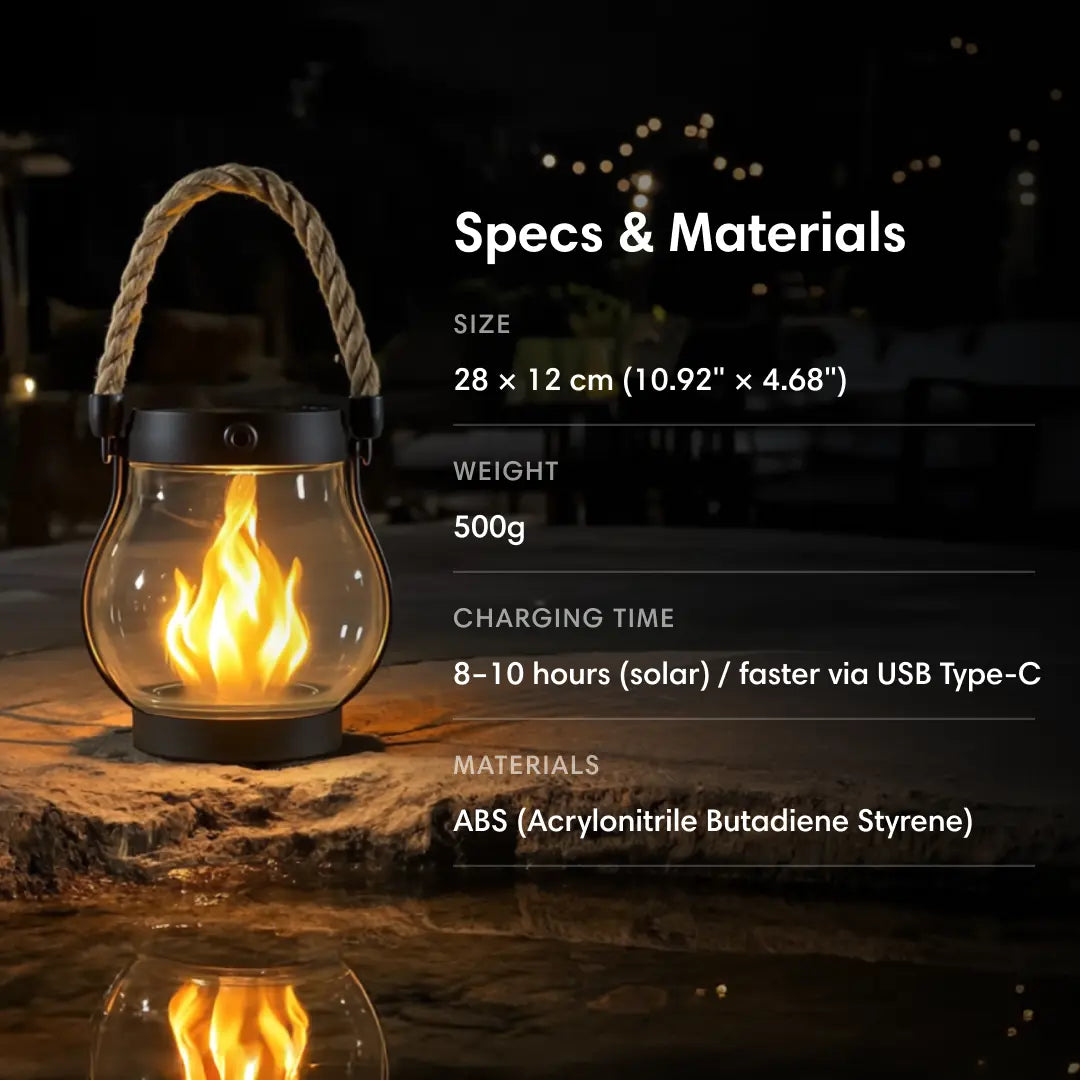 Farol solar con efecto de llama realista
