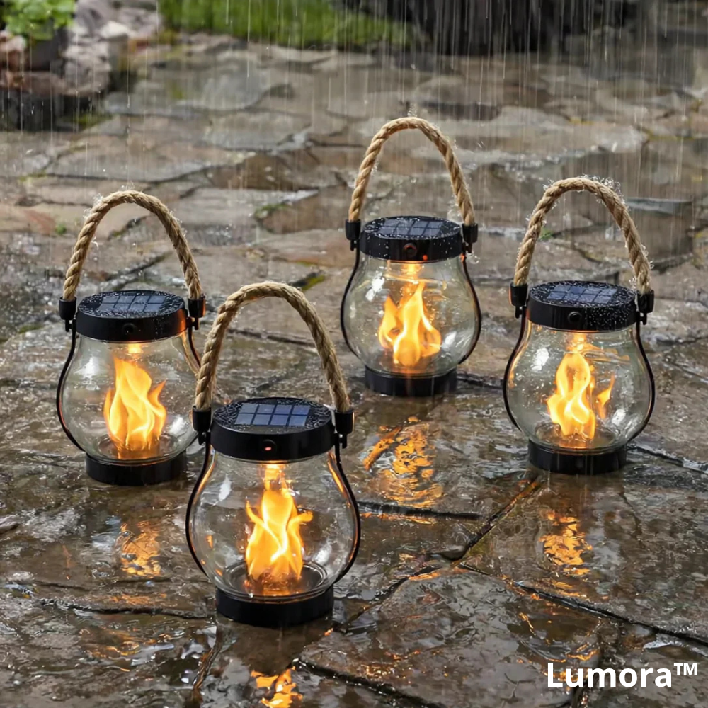 Farol solar con efecto de llama realista